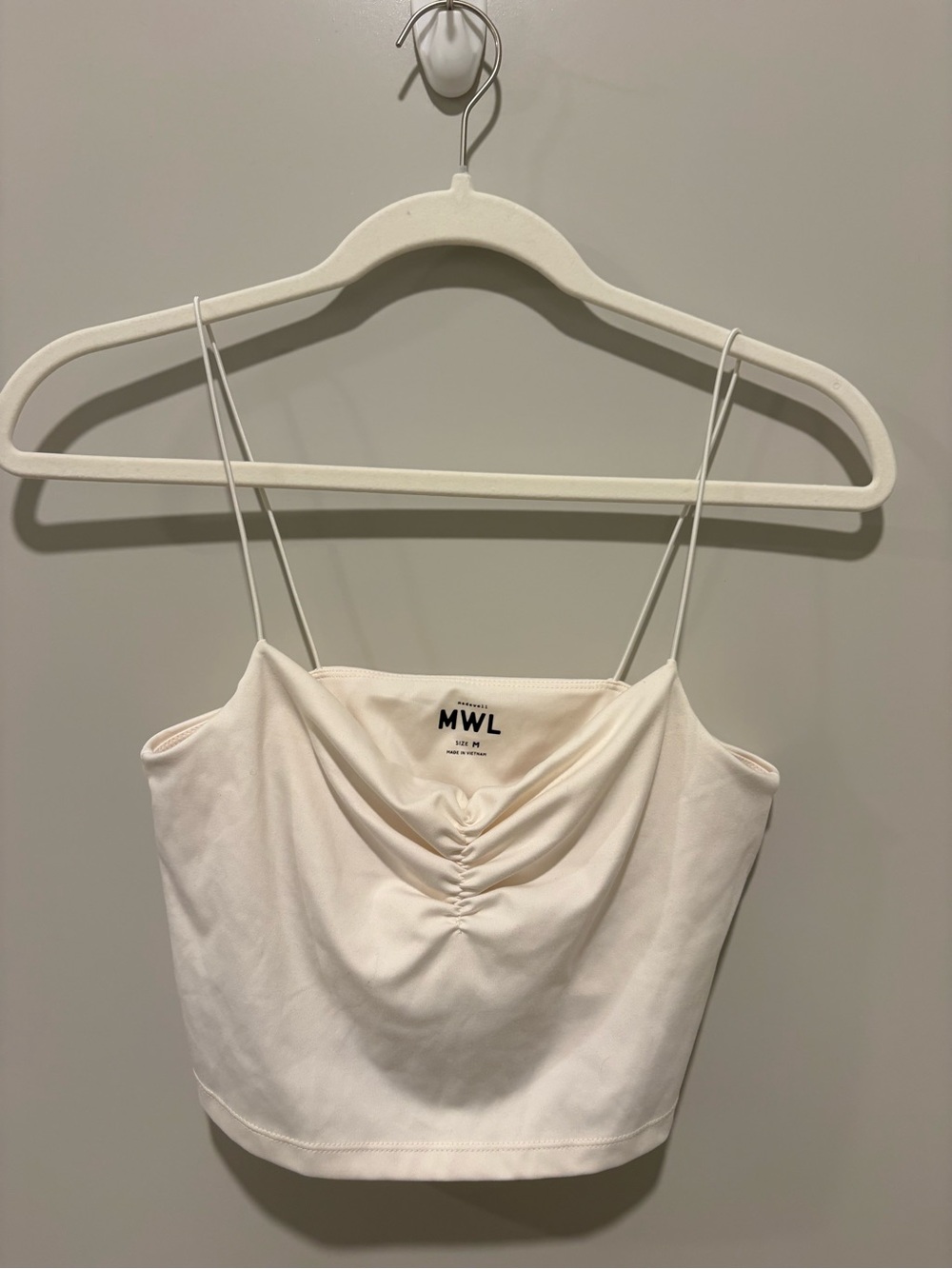 Madewell Cream Ruched Cowl-Front Spaghetti Strap Cropped Camisole